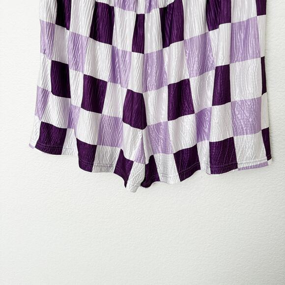 [Bourbon & Belles] Pretty Purple Checkerboard Print Textured Boxer Shorts Sz XL - Picture 4 of 12